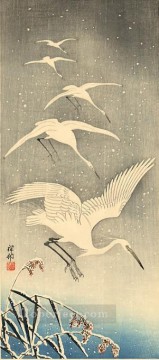 日本 Painting - 雪の中の白い鳥 大原古邨